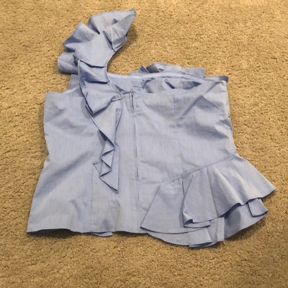 NY&CO chambray one shoulder top Sz L - Picture 6 of 8